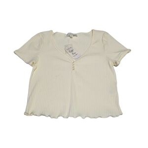 Hippie Rose Women's Size L  Ribbed Knit  Henley V-Neck Short Sleeve Cropped Top